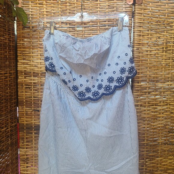 Japna Blue White Stripe Sleeveless One-Jumpsuit Size Large Embroidered - Picture 5 of 8